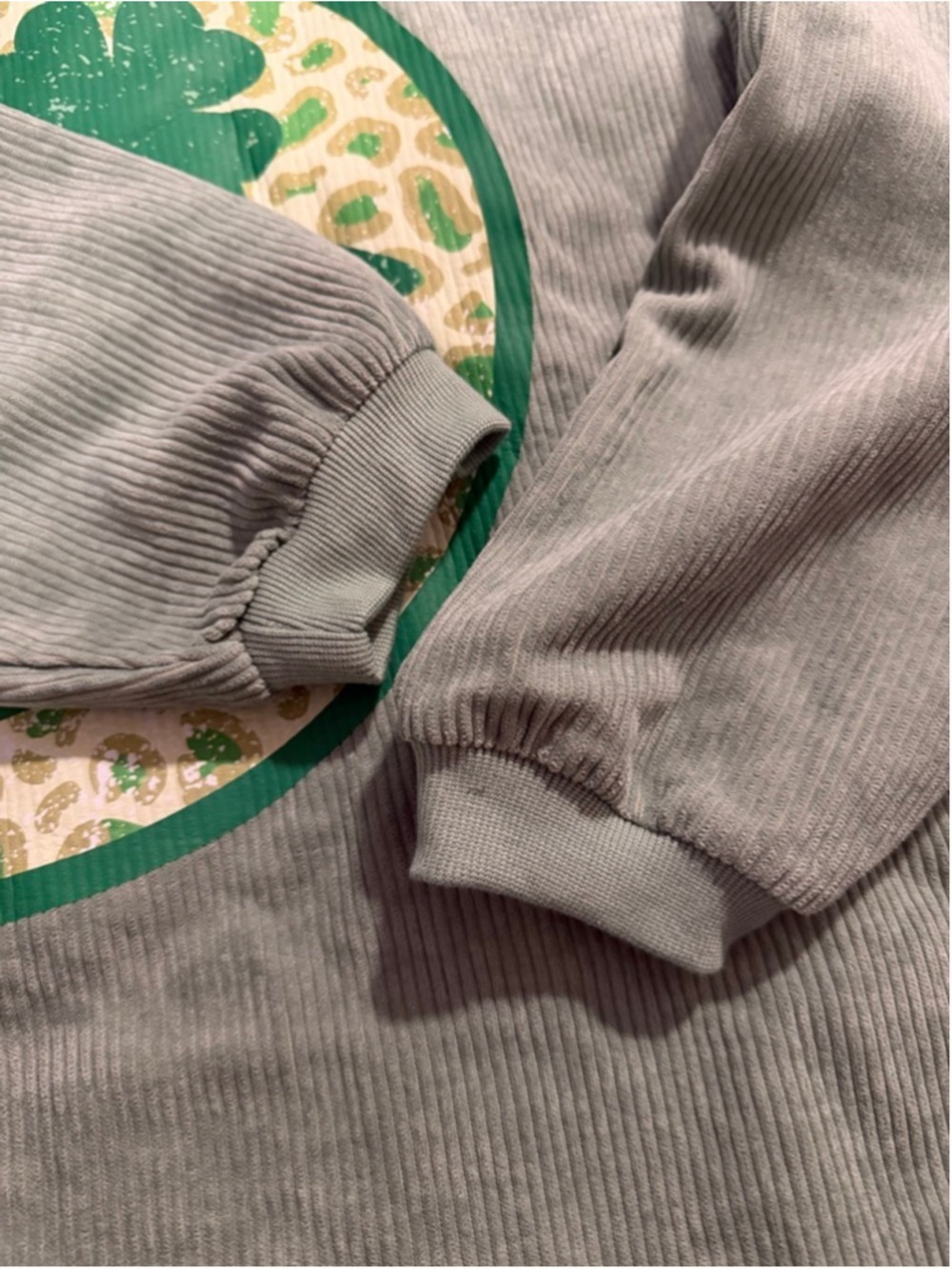 St. Patrick’s Day Corduroy Pullover - Lucky Clover Graphic - Size Large - Picture 3 of 7